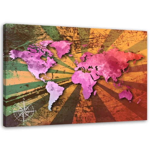 Obraz na plátně Mapa světa růžová Retro