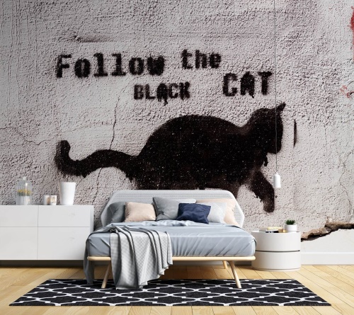 Fototapeta, Banksy Graffiti Černá kočka