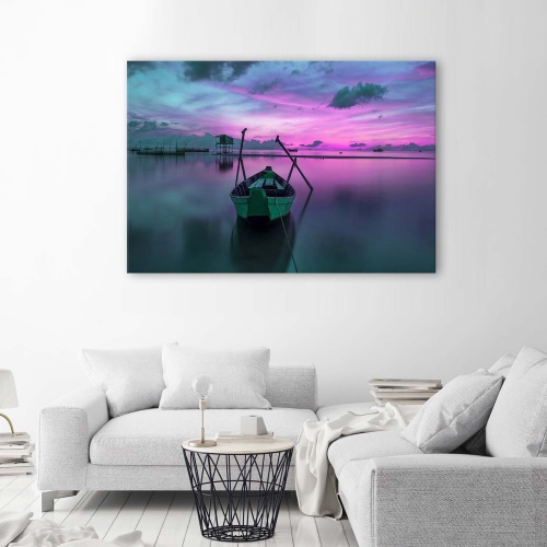 Obraz na plátně Loď na fialovém jezeře