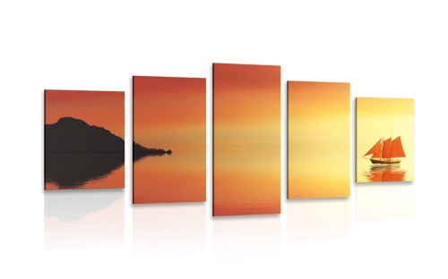 5-dielny obraz oranžová plachetnica