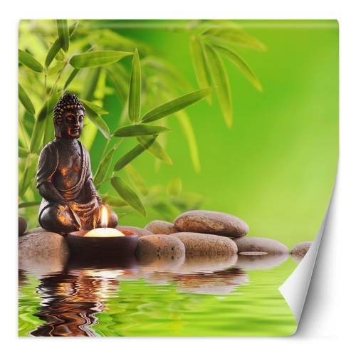 Fototapeta, Buddhova svíčka a zenové kameny