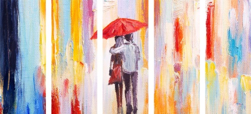 5-dielny obraz prechádzka v daždi