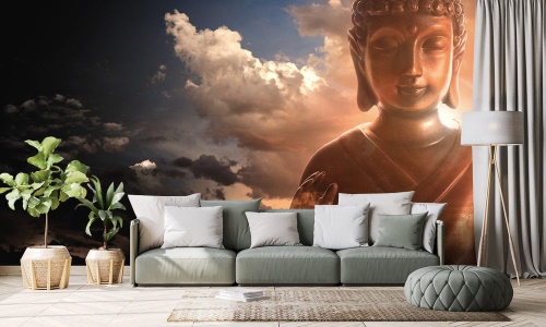 Samolepiaca tapeta Budha medzi oblakmi