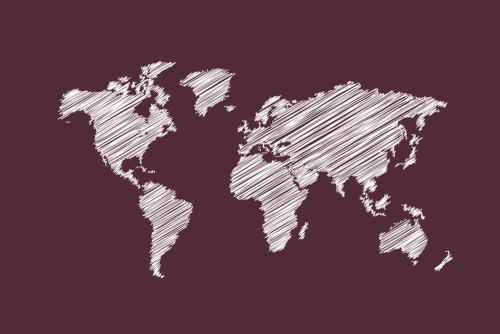 Samolepiaca tapeta šrafovaná mapa sveta na bordovom pozadí