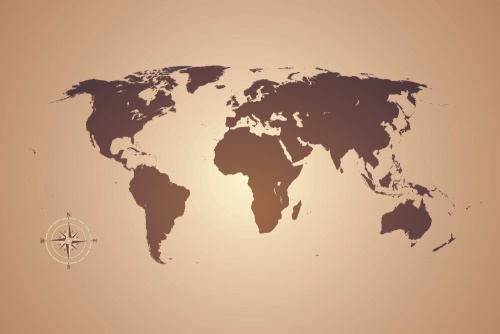 Samolepiaca tapeta mapa sveta v odtieňoch hnedej