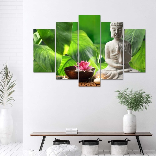 Obraz na plátně pětidílný Buddha Zen Flower Leaf