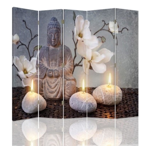 Ozdobný paraván Buddha šedé květiny kámen