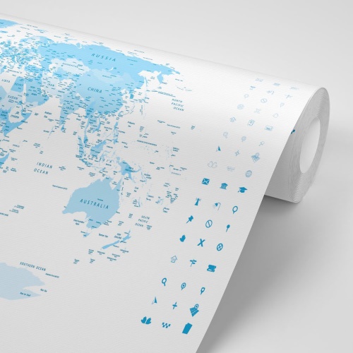 Samolepiaca tapeta detailná mapa sveta v modrej farbe