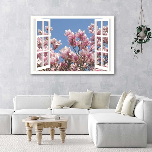 Obraz na plátně Pohled z okna Květiny Růžová příroda