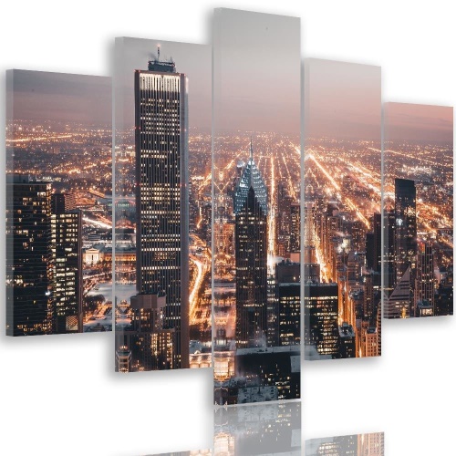 Obraz na plátně pětidílný Noční město mrakodrapů