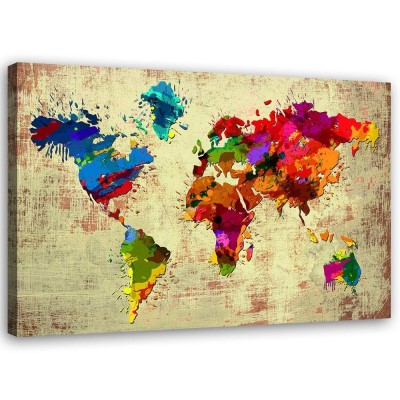 Obraz na plátně Mapa světa Vícebarevná - 100x70 cm