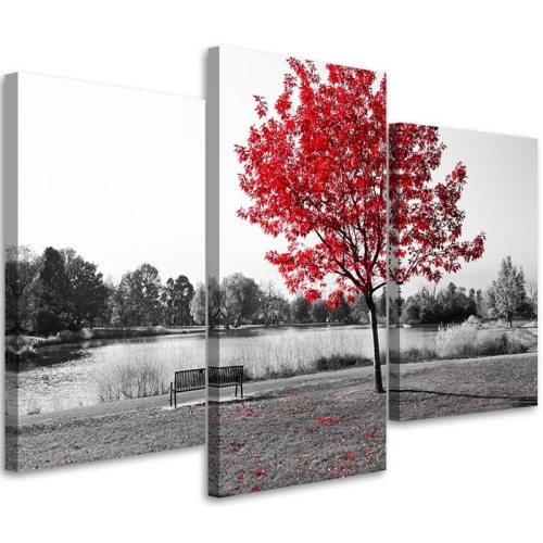 Obraz na plátně třídílný Krajina červených stromů
