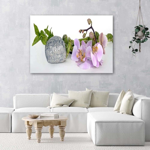 Obraz na plátně Nápis na kameni orchidejí Zen