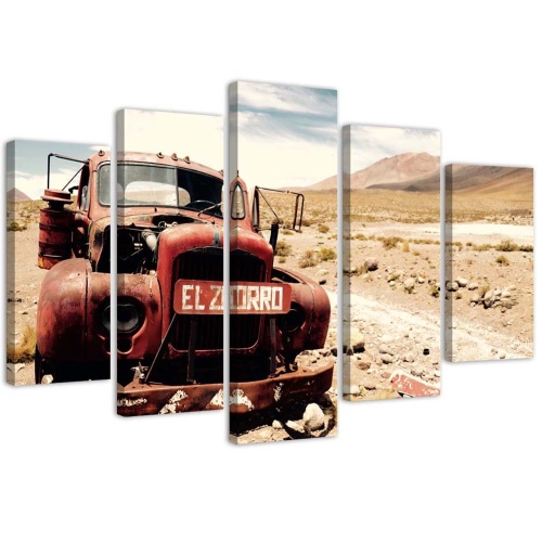 Obraz na plátně pětidílný Stará automobilová poušť