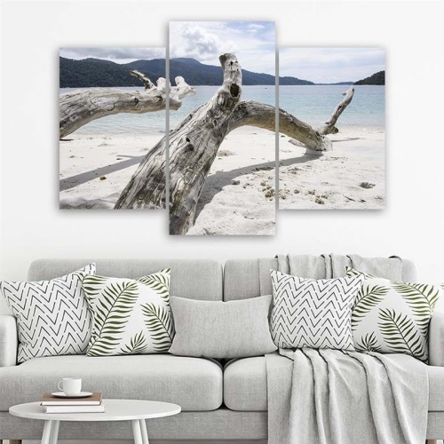 Obraz na plátně třídílný Větve stromů moře pláž hory