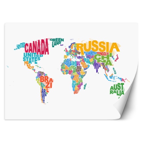 Fototapeta, Mapa světa - barevné nápisy