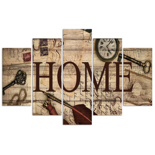 Obraz na plátně pětidílný Home Retro Hnědý nápis