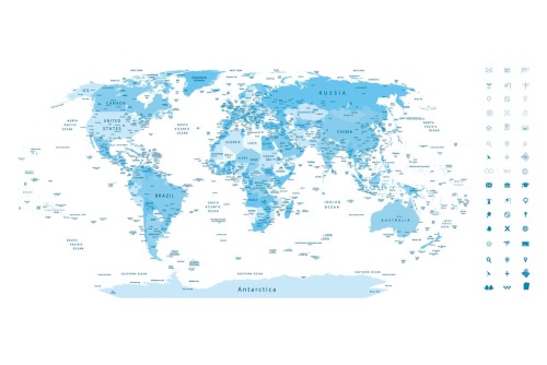 Tapeta detailná mapa sveta v modrej farbe