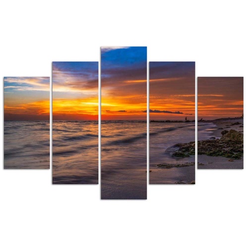 Obraz na plátně pětidílný Moře při západu slunce