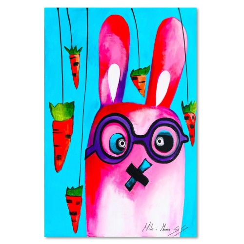 Obraz na plátně, Barevný králík s brýlemi