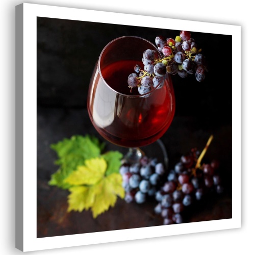 Obraz na plátně Sklenice na víno s hrozny