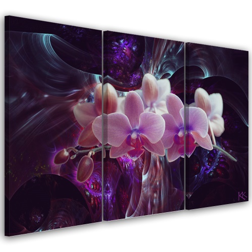 Obraz na plátně třídílný, Bílá orchidej na tmavém pozadí