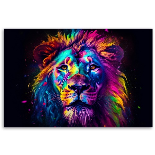 Obraz na plátně, Barevný neonový portrét lva Ai