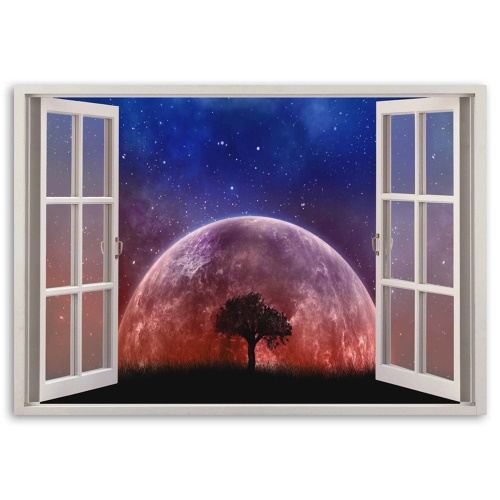 Obraz na plátně Výhled z okna 3D Moon Tree