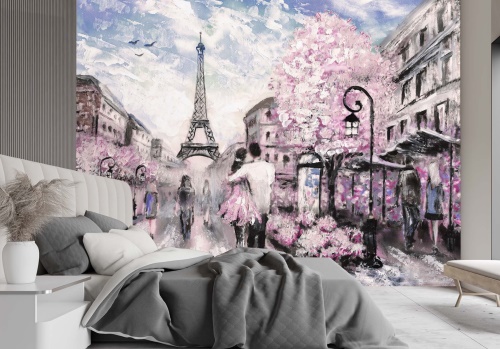 Fototapeta, Pár Paříž jako malovaná růžová
