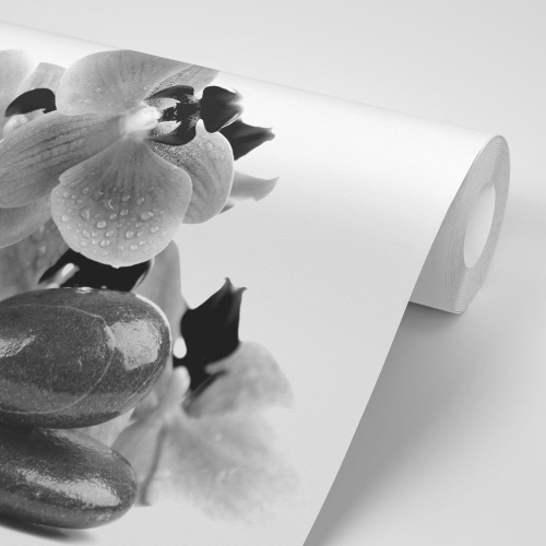 Samolepiaca fototapeta čiernobiele kamene a orchidea