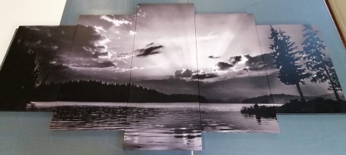 5-dielny obraz odraz horského jazera v čiernobielom prevedení
