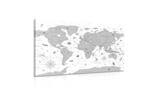 Obraz čiernobiela mapa