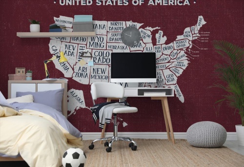 Tapeta náučná mapa USA s bordovým pozadím