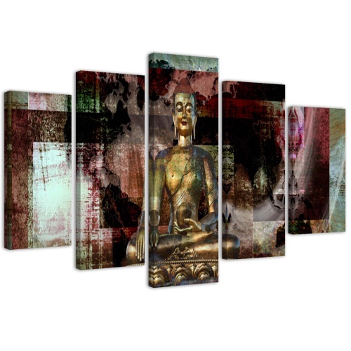 Obraz na plátně pětidílný Buddha Zlatá abstrakce