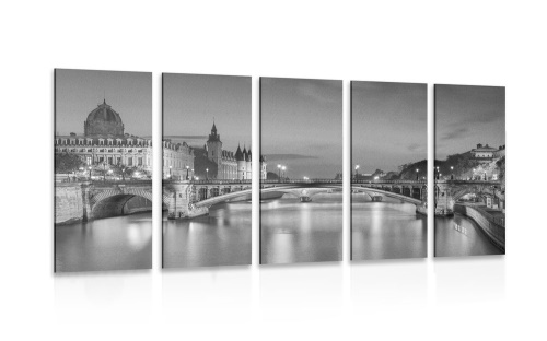 5-dielny obraz oslňujúca panoráma Paríža v čiernobielom prevedení