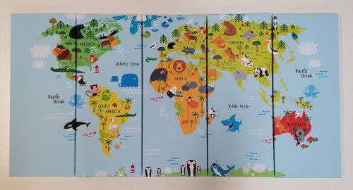 5-dielny obraz detská mapa sveta so zvieratkami