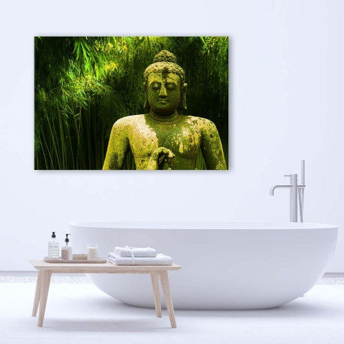 Obraz na plátně FLAT Buddha Zelené bambusové listy
