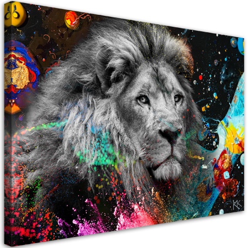 Obraz na plátně, Lev na barevném pozadí