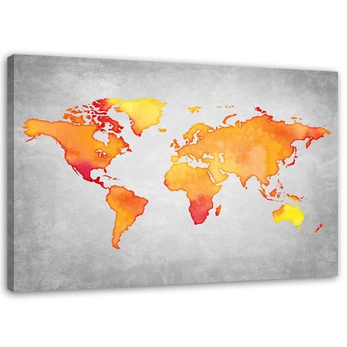 Obraz na plátně Mapa světa Oranžová