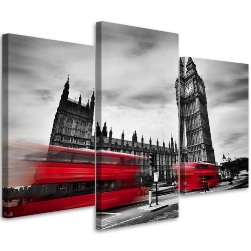 Obraz na plátně třídílný Červený londýnský autobus