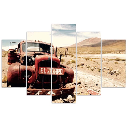 Obraz na plátně pětidílný Stará automobilová poušť