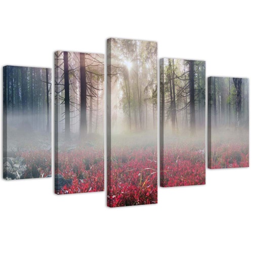 Obraz na plátně pětidílný Fog Forest Glade Květiny