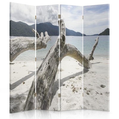 Ozdobný paraván, Větve stromů na tropické pláži - 145x170 cm, štvordielny, klasický paraván