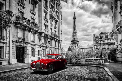 Fototapeta červené retro auto v Paríži