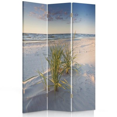 Ozdobný paraván, Fialové světlo nad pláží - 110x170 cm, trojdielny, klasický paraván