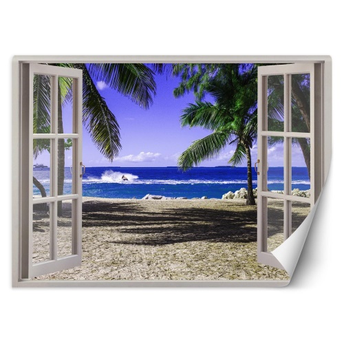 Fototapeta, Okno s výhledem na tropickou pláž