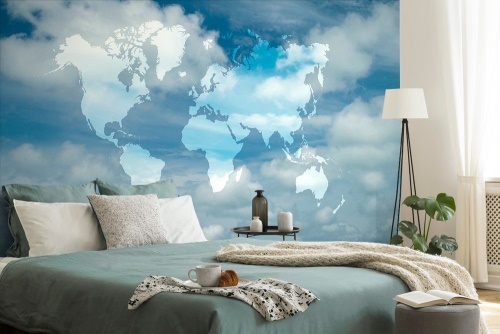 Samolepiaca tapeta mapa sveta s nebeským pozadím