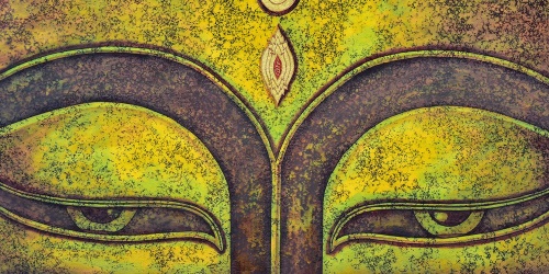 Obraz oči Budhu maľované akrylovou farbou