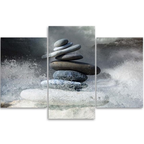 Obraz na plátně třídílný Kameny Zen Mořské vlny