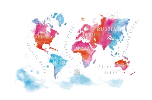 Samolepiaca tapeta mapa sveta v akvarelovom prevedení